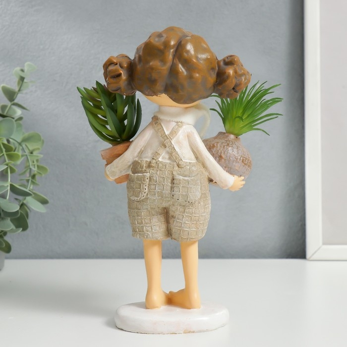 Сувенир полистоун  Сувенир полистоун "Малышка с хвостиками, с растениями в горшках" 20,5х8х10,3 см
