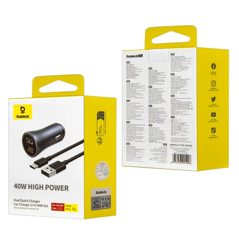 Автомобильное зарядное устройство с кабелем USB-Type-C + 2 USB QC 40W TZCCBJD-A0G Baseus синий Автомобильное зарядное устройство с кабелем USB-Type-C + 2 USB QC 40W TZCCBJD-A0G Baseus синий