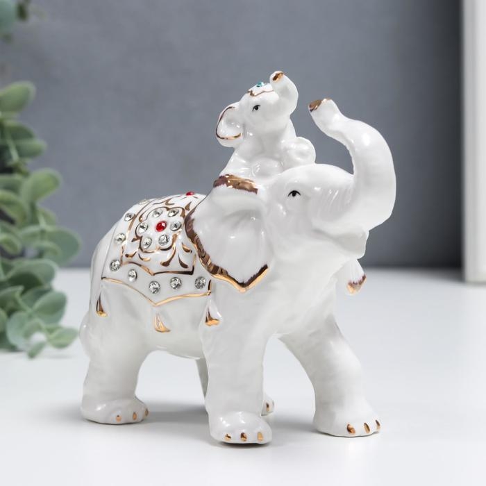 Сувенир керамика Сувенир керамика "Белый слон со слонёнком" стразы, с золотом 12х13,5х6,5 см