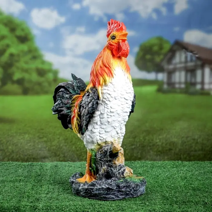 Садовая фигура из полистоуна &laquo;Петух на камне&raquo;, 42&times;32&times;13 см