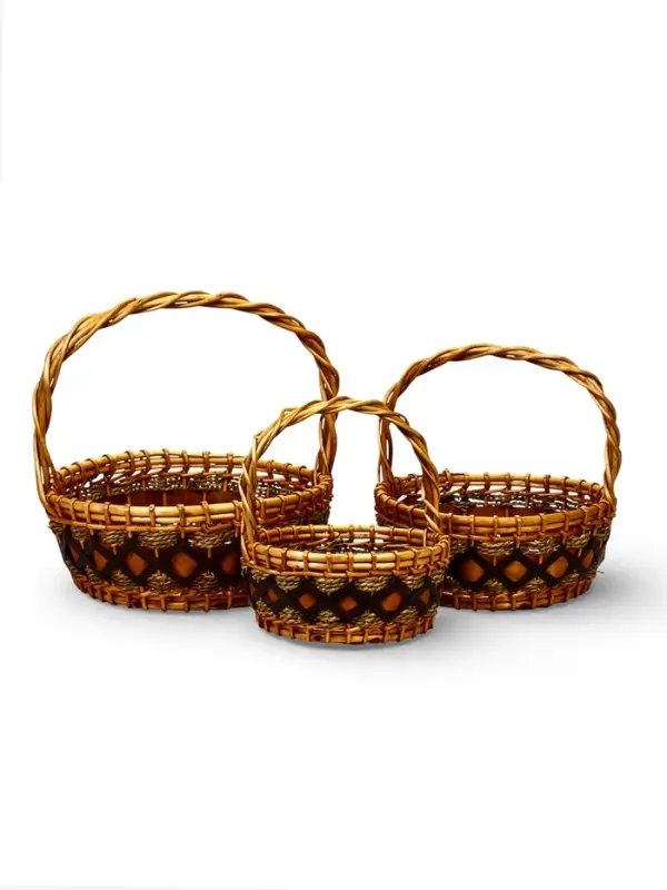 Корзина плетёная для хранения София, ива, круглая, бежевая, набор 3 шт.