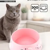 Миска пластиковая "Котики", розовая 300 мл