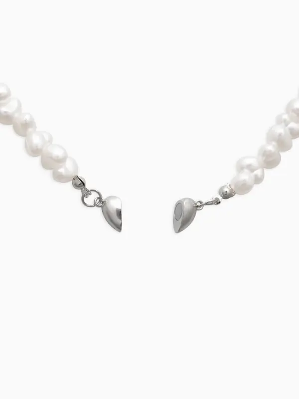 Колье жемчужное &laquo;Сердце&raquo;, 35 см, белое в серебре