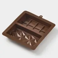 Форма для дубайского шоколада Доляна &laquo;Квадраты, пирамиды&raquo;, 2 плитки, 21&times;19&times;2.5 см, силикон, коричневая