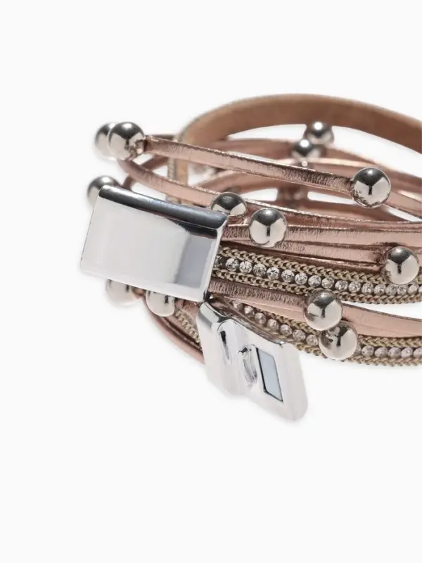 Браслет кожаный на магните &laquo;Бусинки&raquo;, L=38 см, белый, бежевый в серебре