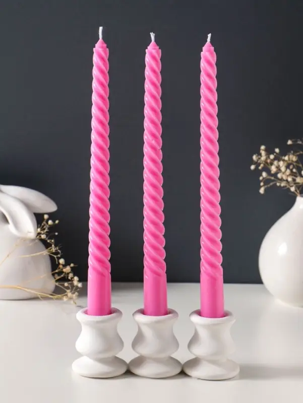 Набор свечей витых 25 см, 3 шт., 57 г, 5 ч, розовый