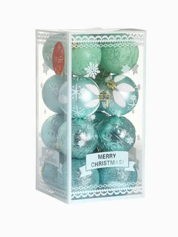 Ёлочные игрушки &laquo;Мелодия&raquo;, шары новогодние, d=6 см, набор 16 шт., узор треск, зелёный