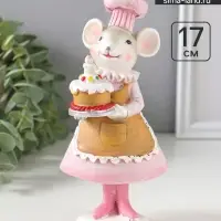 Фигурка полистоун &laquo;Мышка-кондитер в розовом платье и колпаке, с тортом&raquo;, 8.5&times;6&times;17 см