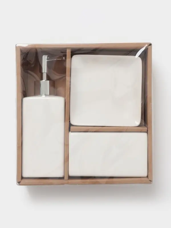 Аксессуары для ванной &laquo;Лодж&raquo;, 3 предмета: мыльница, дозатор для мыла 350 мл, стакан, белые