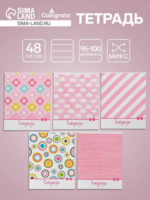 Тетрадь 48 листов в линейку Calligrata «Узоры», обложка мелованный картон, блок офсет, МИКС