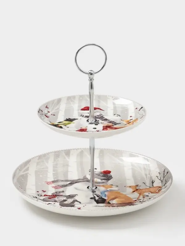 Блюдо 2 яруса Блюдо 2 яруса "Снежные забавы" 22,5 см