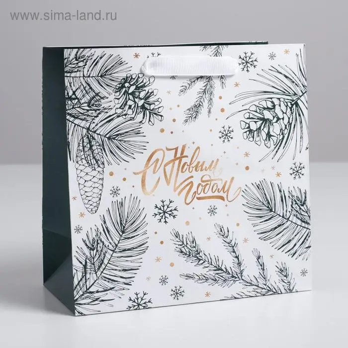Пакет подарочный ламинированный квадратный «Еловые шишки», 22×22×11 см Пакет подарочный ламинированный квадратный «Еловые шишки», 22×22×11 см