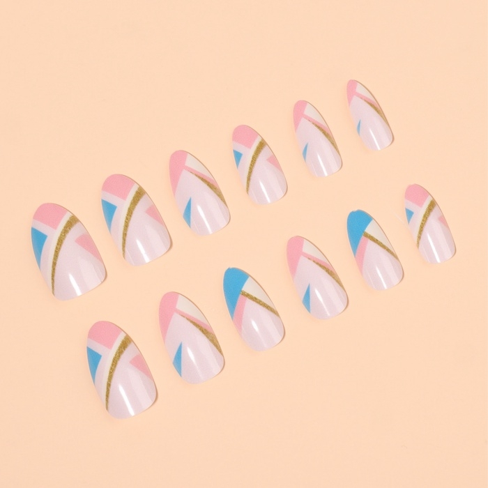 Накладные ногти, 12 шт, с клеевыми пластинами, форма миндаль, разноцветные