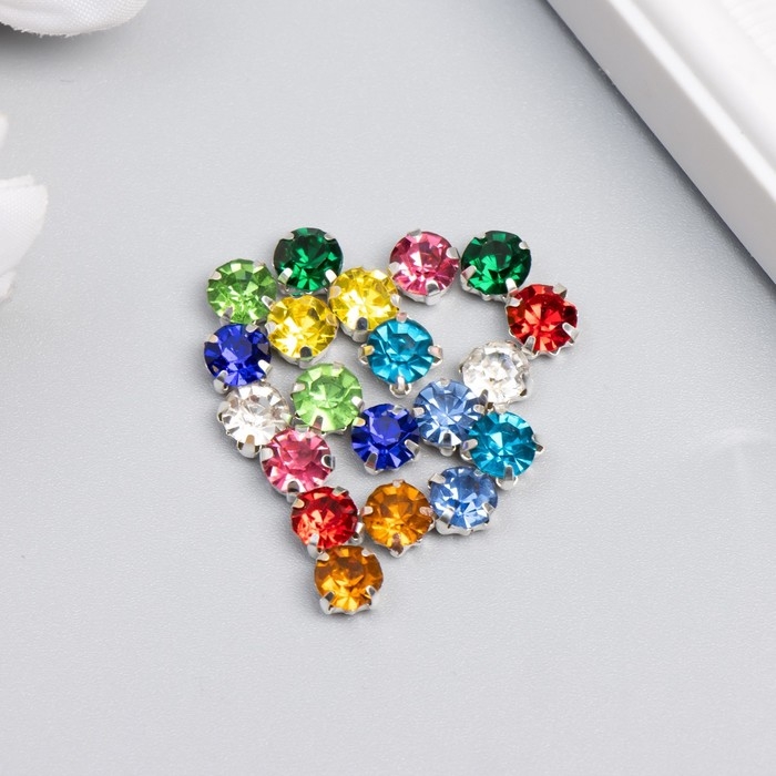 Стразы в цапах круглые 6 мм (20 шт/упак), микс, оправа серебро Стразы в цапах круглые 6 мм (20 шт/упак), микс, оправа серебро