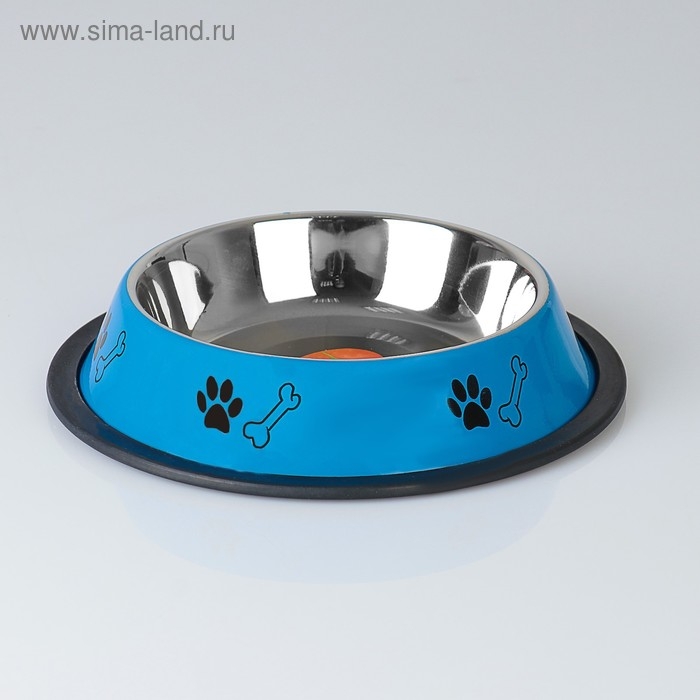 Миска с нескользящим основанием цветная с принтом, 475 мл, голубая Миска с нескользящим основанием цветная с принтом, 475 мл, голубая