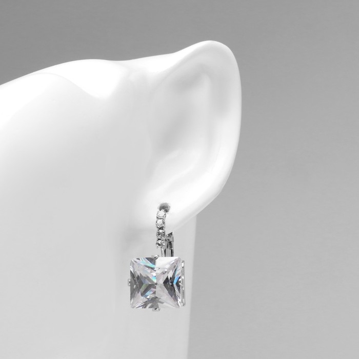 Серьги «Циркония» мини, квадрат, цвет белый в серебре Серьги «Циркония» мини, квадрат, цвет белый в серебре