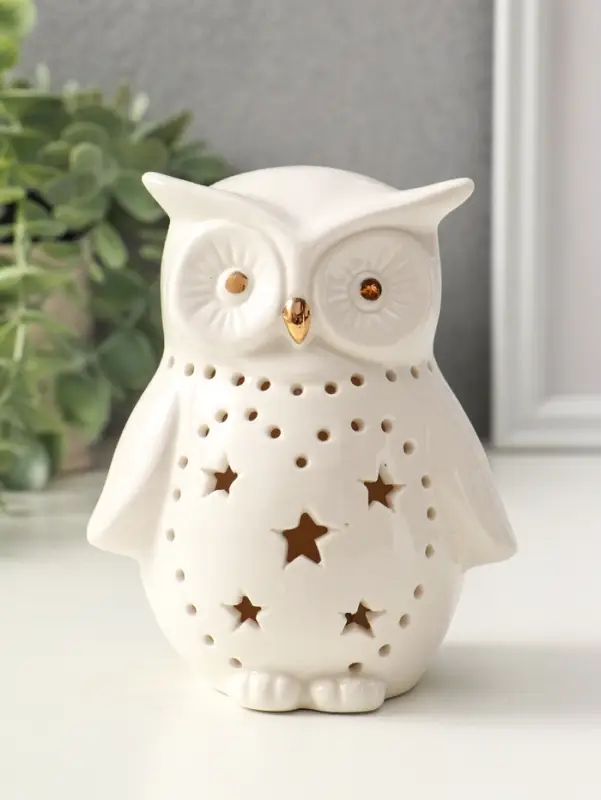 Сувенир керамика свет "Филин в звёздочках" белый 10,5х8х12,5 см