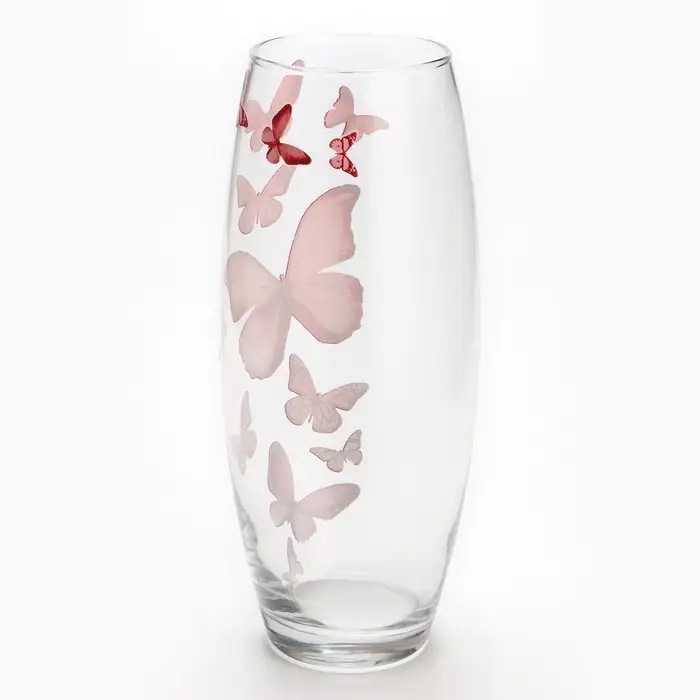 Ваза для цветов &laquo;Бабочки&raquo; стеклянная, прозрачная, 26 см 1.7 л.
