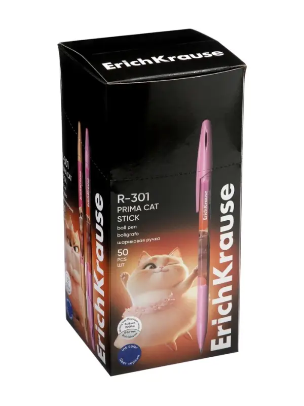 Ручка шариковая ErichKrause Prima Cat Stick, узел 0.7 мм, синяя, МИКС