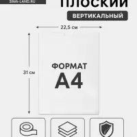 Карман плоский А4, 22.5&times;0.2&times;31 см, без скотча для крепления, с вырубкой, оргстекло 1 мм, В ЗАЩИТНОЙ ПЛЁНКЕ