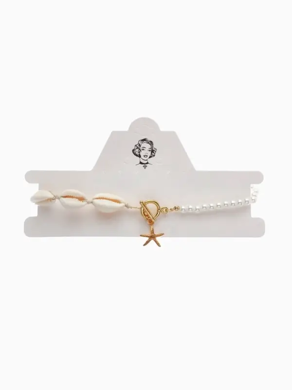 Чокер &laquo;Морская звезда&raquo;, белый в золоте, 42 см