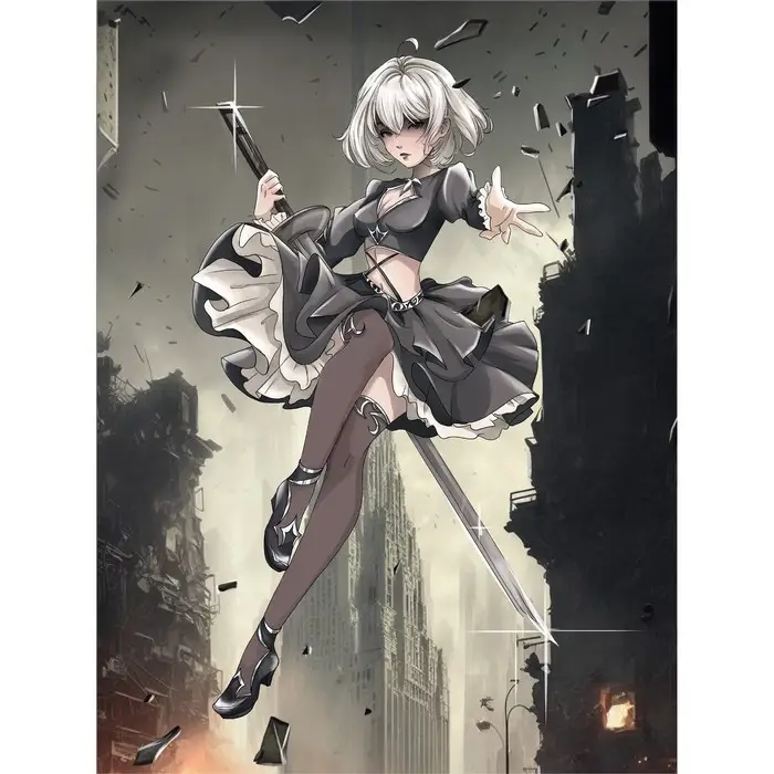 Алмазная мозаика с частичным заполнением на холсте &laquo;Девушка с клинком&raquo;&lrm;, 20&times;30 см