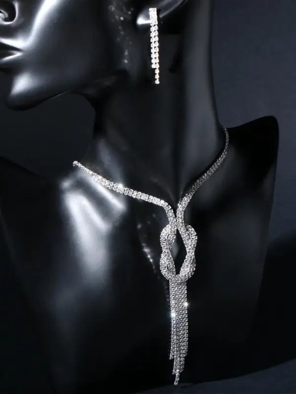 Набор 2 предмета: серьги, колье &laquo;Лёд&raquo;, загиб, белый в серебре, 40 см