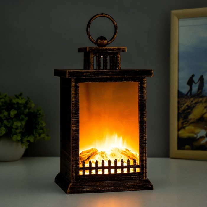 Ночник Ночник "Камин" LED от батареек 3хАА USB черный с медной патиной 12х14,5х26,5 см