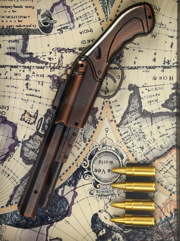 Сувенирное изделие - панно настенное в раме "Карта. Револьвер и 4 пули" 26х36х5 см