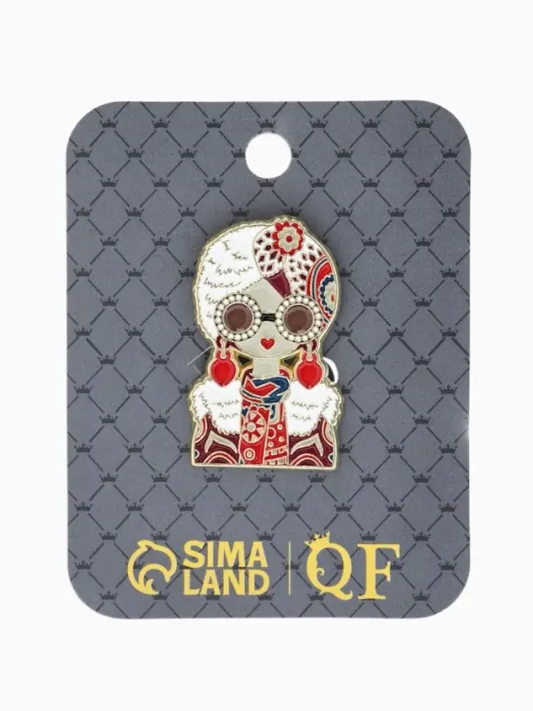 Значок "Русская красавица" с серьгами, цветной в золоте