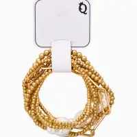 Браслет жемчуг "Барочный с цепями" (набор 7шт) , цвет белый в золоте