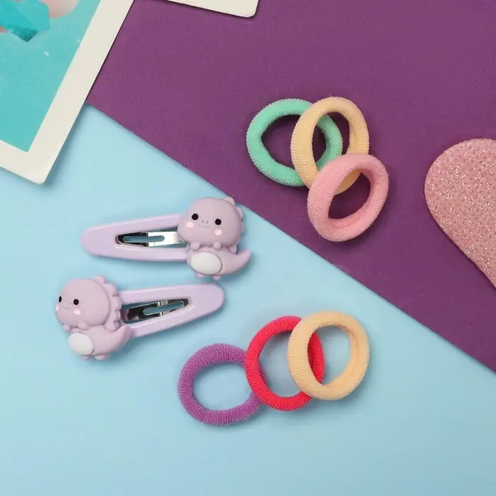 Набор для волос Набор для волос "Карамель" (10 резинок 1,5 см, 2 невидимки 3,5 см) дракончики, сиреневый