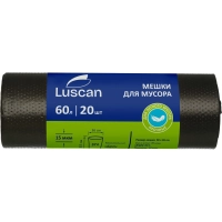 Мешки для мусора ПНД 60л 15мкм 20шт/рул черные 58x65см Luscan_СПБ