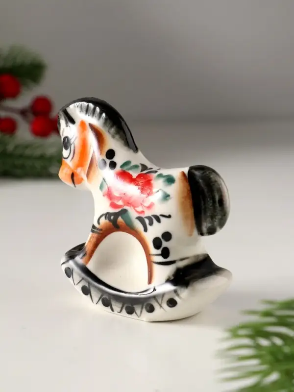 Сувенир Конь качалка, 7х7см, гжель, цвет Сувенир Конь качалка, 7х7см, гжель, цвет