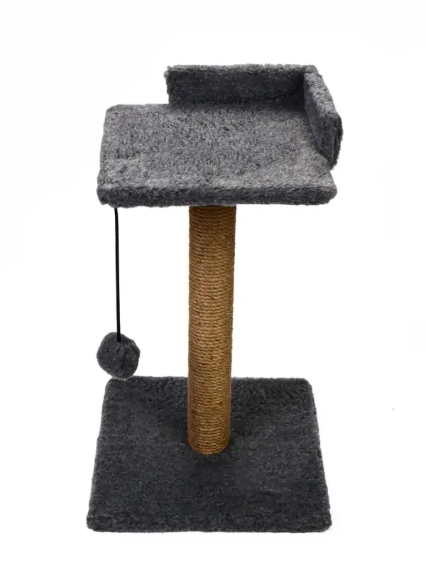 Когтеточка - столбик Petmil &laquo;Релакс&raquo;, 60&times;35&times;35 см, с полкой - лежанкой и игрушкой, джут, серая