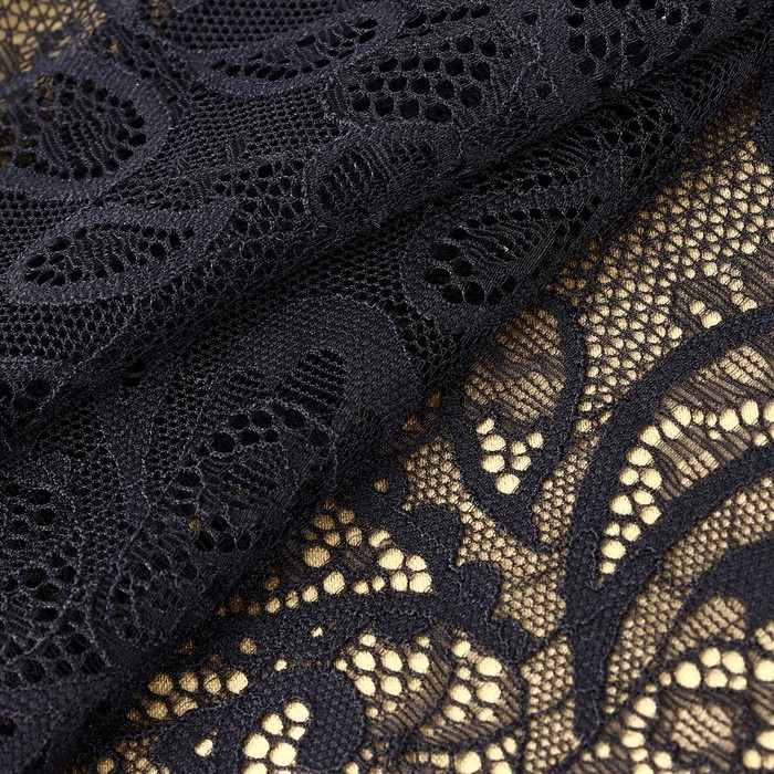 Кружевная эластичная ткань, 230 мм &times; 2,7 &plusmn; 0,5 м, цвет чёрный