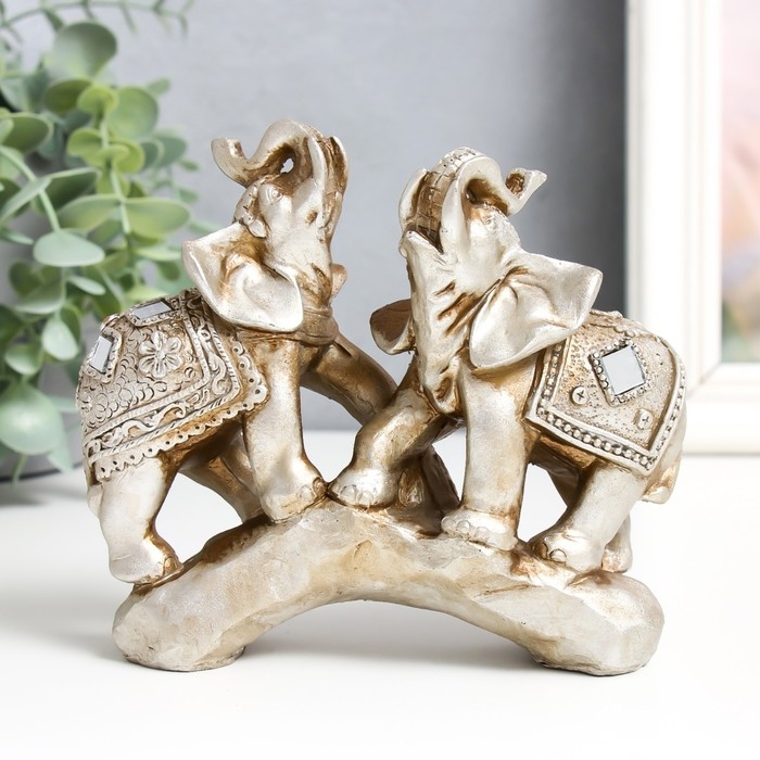 Сувенир полистоун Сувенир полистоун "Слоны на камне в попонах с цветами" 14,5х3,8х13 см