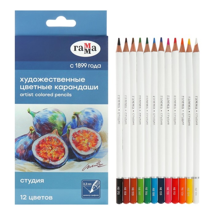 Карандаши цветные 12 цветов Гамма Карандаши цветные 12 цветов Гамма "Студия", диаметр грифеля 3,3 мм