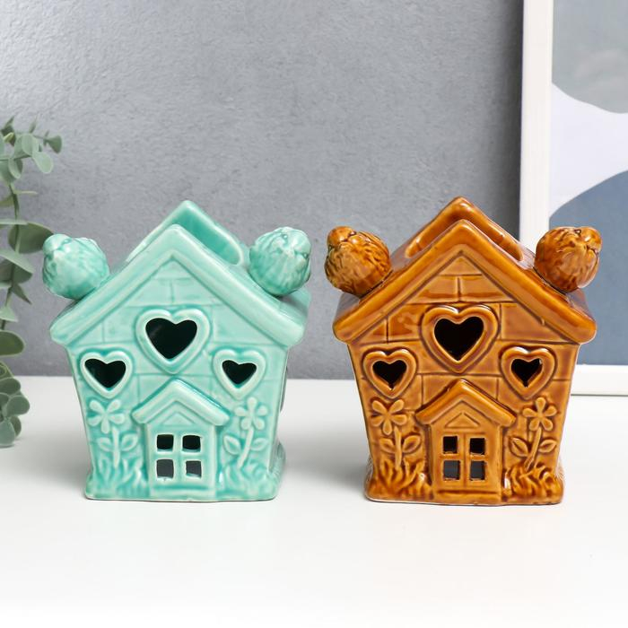 Аромалампа керамика Аромалампа керамика "Домик с птичками" МИКС 11,5х11х7,5 см