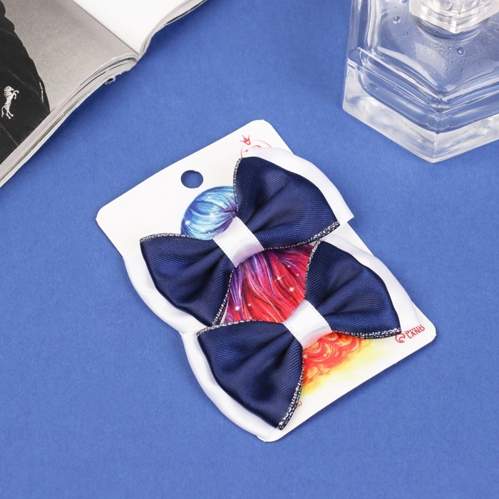 Зажим для волос  Зажим для волос "Бантик Вивиан" (набор 2 шт) двойной, 6,5 см, сине-белый