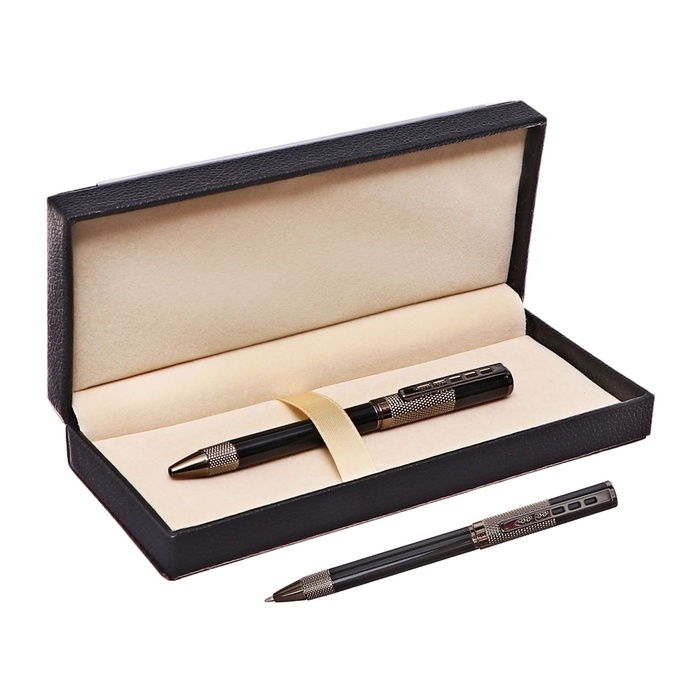 Ручка подарочная шариковая в кожзам футляре поворотная Стиль корпус черный/бронза Ручка подарочная шариковая в кожзам футляре поворотная Стиль корпус черный/бронза