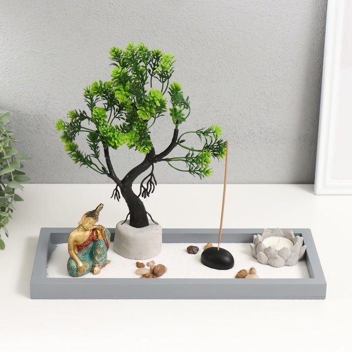 Сад камней Дзен  Сад камней Дзен "Будда в саду - медитация у дерева" песок+аромапалочки+свеча 32,3х13х23,5 см