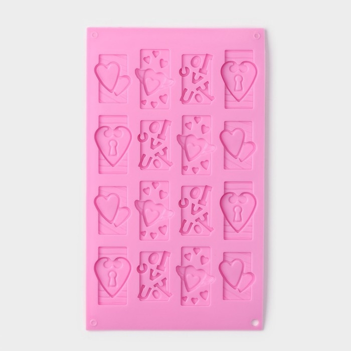 Форма для конфет и шоколада Доляна «Любовь», силикон, 28,7×17,4 см, 16 ячеек (4,7×3,8 см), цвет МИКС Форма для конфет и шоколада Доляна «Любовь», силикон, 28,7×17,4 см, 16 ячеек (4,7×3,8 см), цвет МИКС