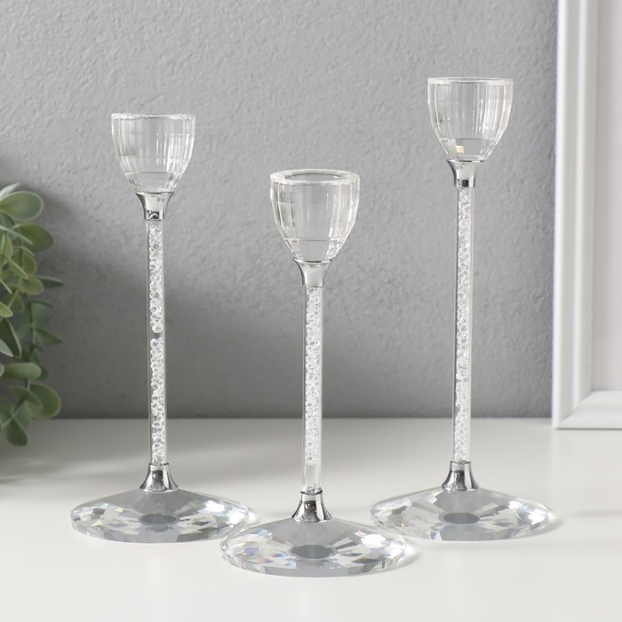 Подсвечник стекло на 1 свечу d=2 см Подсвечник стекло на 1 свечу d=2 см "Альфир" набор 3 шт 6,5х6,5х20 18 15 см