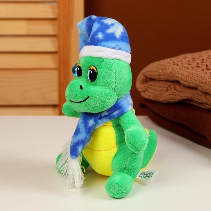 Мягкая игрушка «Дракоша», в синем колпаке, 15 см, цвет зелёный Мягкая игрушка «Дракоша», в синем колпаке, 15 см, цвет зелёный