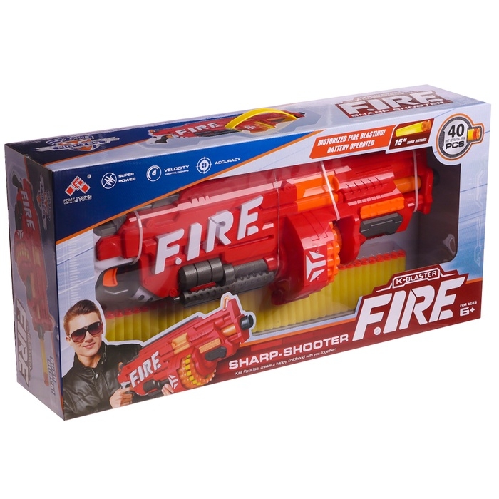 Бластер «Огненный», стреляет мягкими пулями, работает на батарейках Бластер «Огненный», стреляет мягкими пулями, работает на батарейках