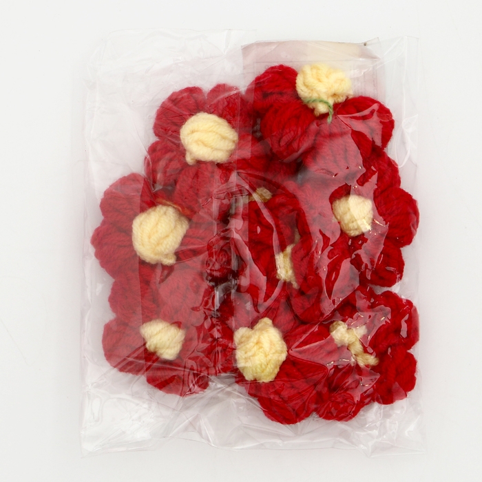 Цветок вязаный, набор 10 шт., размер 1 шт., 4 × 1,5 см, цвет красный Цветок вязаный, набор 10 шт., размер 1 шт., 4 × 1,5 см, цвет красный