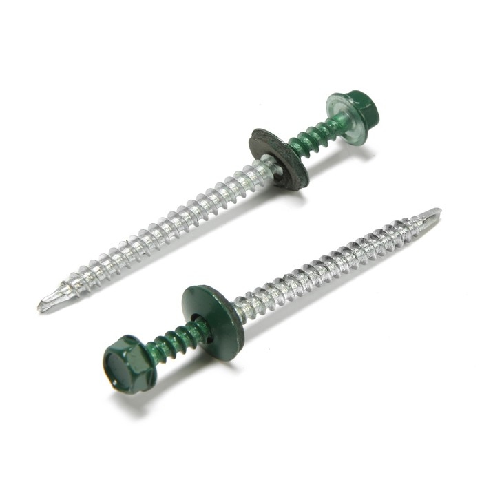 Саморезы кровельные 4,8х70 мм, RAL6005 цвет зеленый, 100 шт. Саморезы кровельные 4,8х70 мм, RAL6005 цвет зеленый, 100 шт.