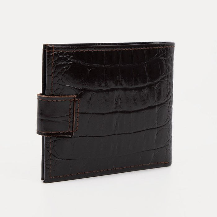 Портмоне мужское на кнопке, для купюр, для карт, для монет, цвет коричневый