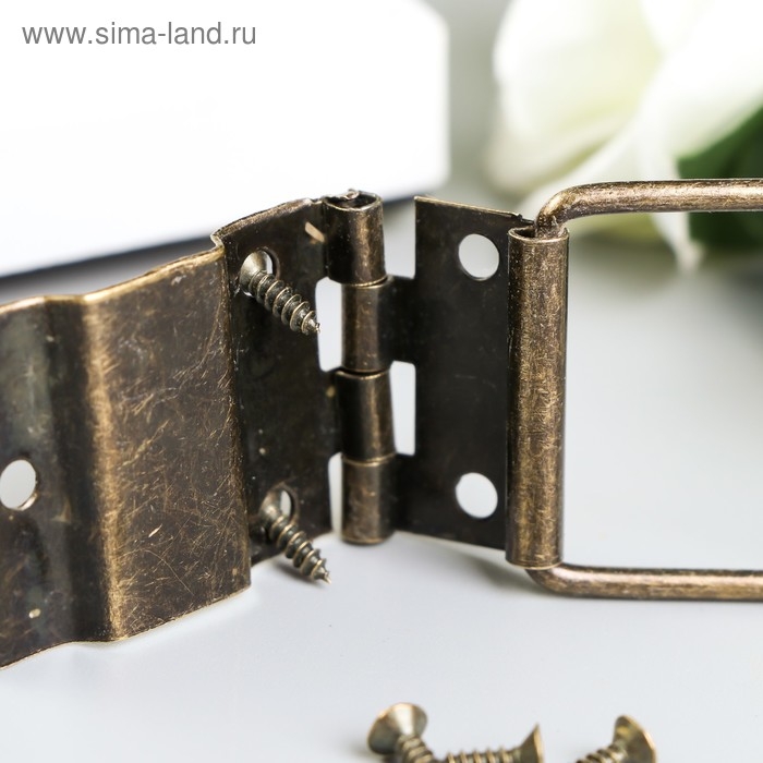 Петля накладная с упором угол открывания 90 градусов + гвозд. бронза набор 5 шт 4,8х2,4 см Петля накладная с упором угол открывания 90 градусов + гвозд. бронза набор 5 шт 4,8х2,4 см